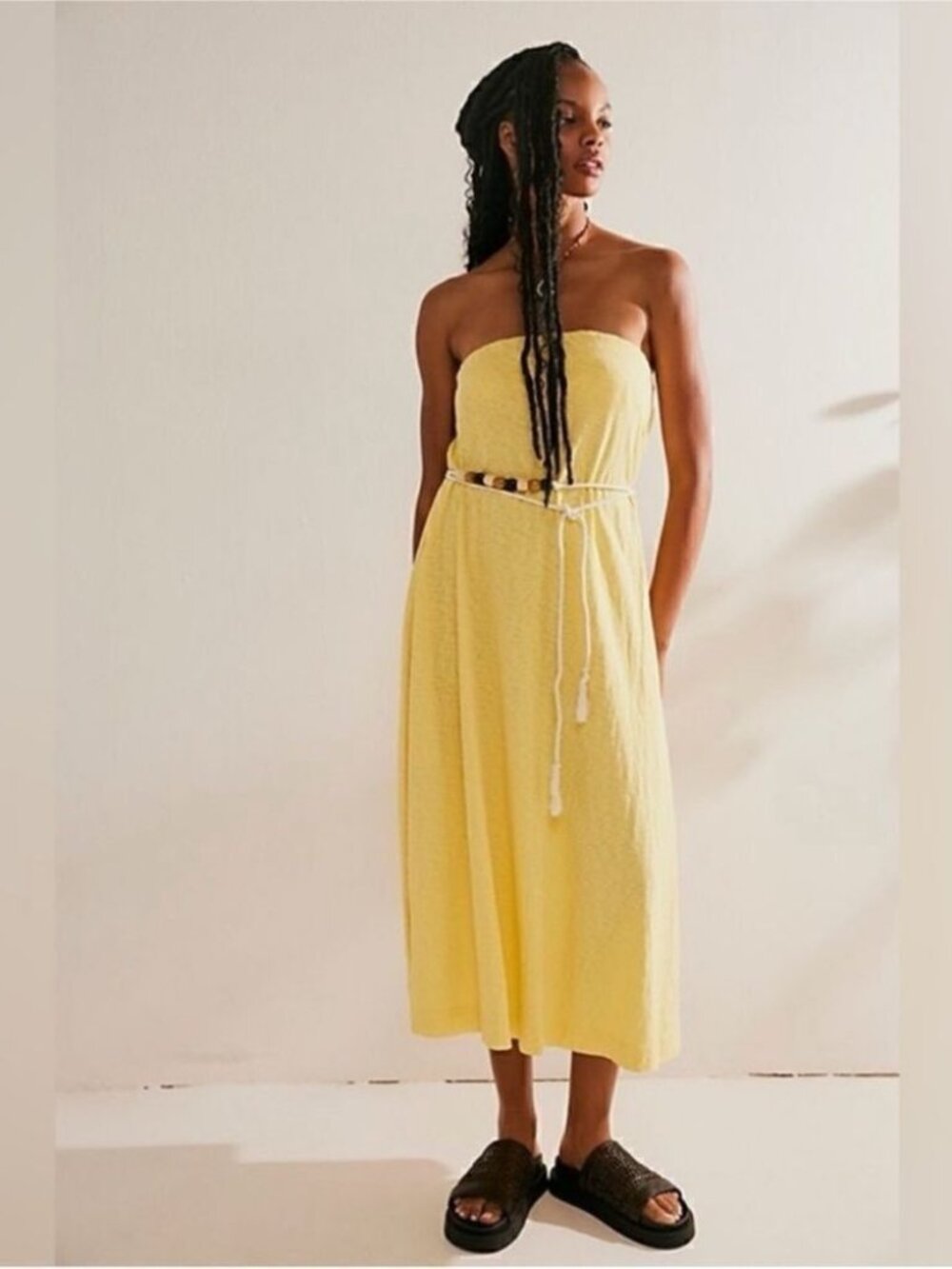 Free People Peyton Yellow Strapless Midi Dress